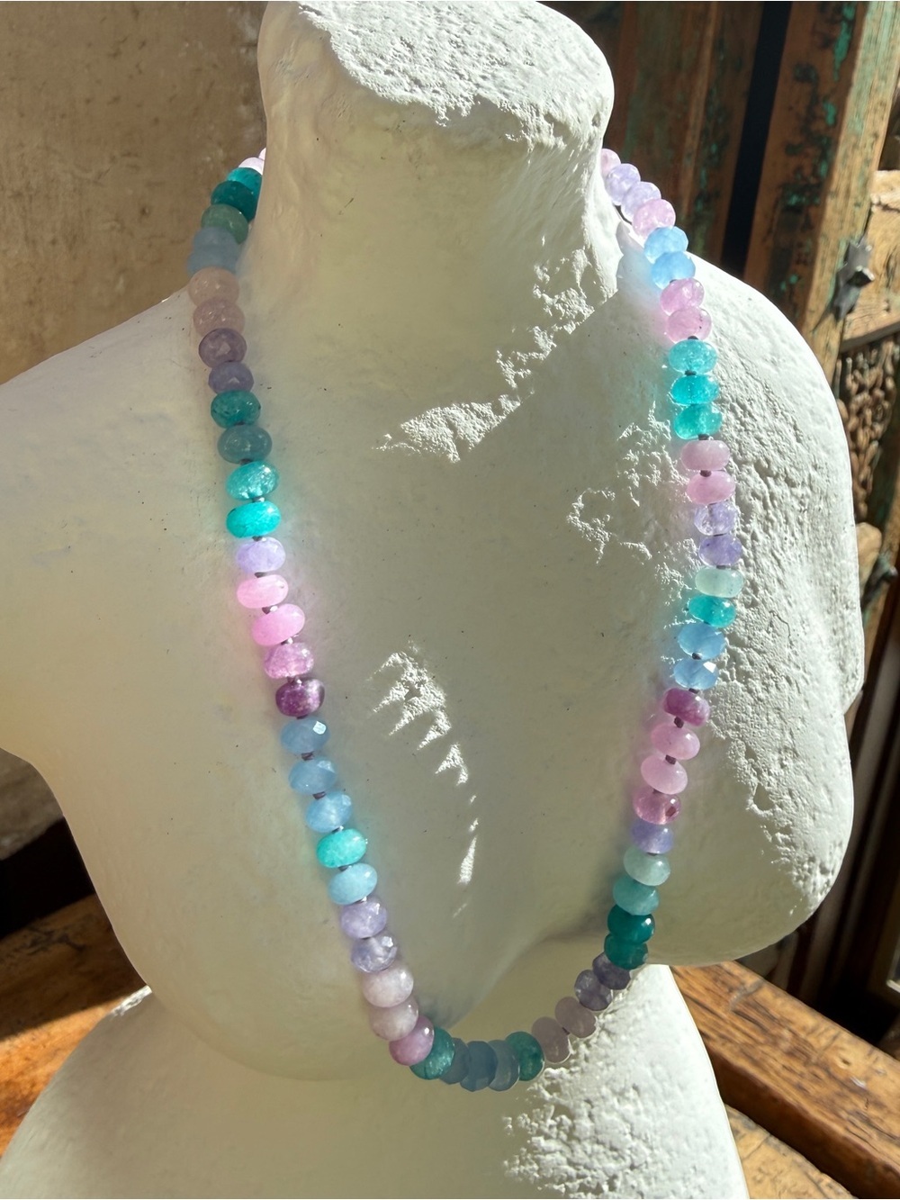Pastel Jade Bead Hand Knotted Necklace